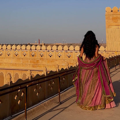 ITRH Pink Basanti Gulabi Lehenga with Blouse and Dupatta (Set of 3)