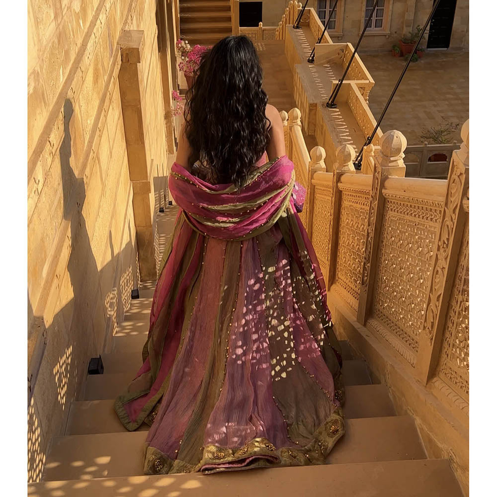 ITRH Pink Basanti Gulabi Lehenga with Blouse and Dupatta (Set of 3)