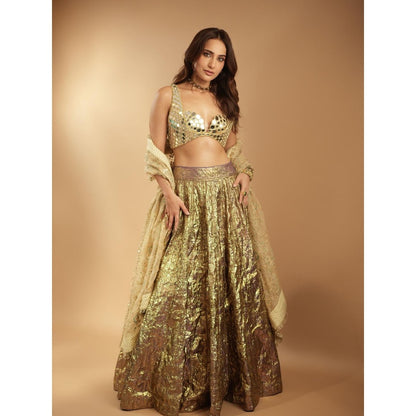 ITRH Gold Sheesh Bengani Lehenga Set (Set of 3)