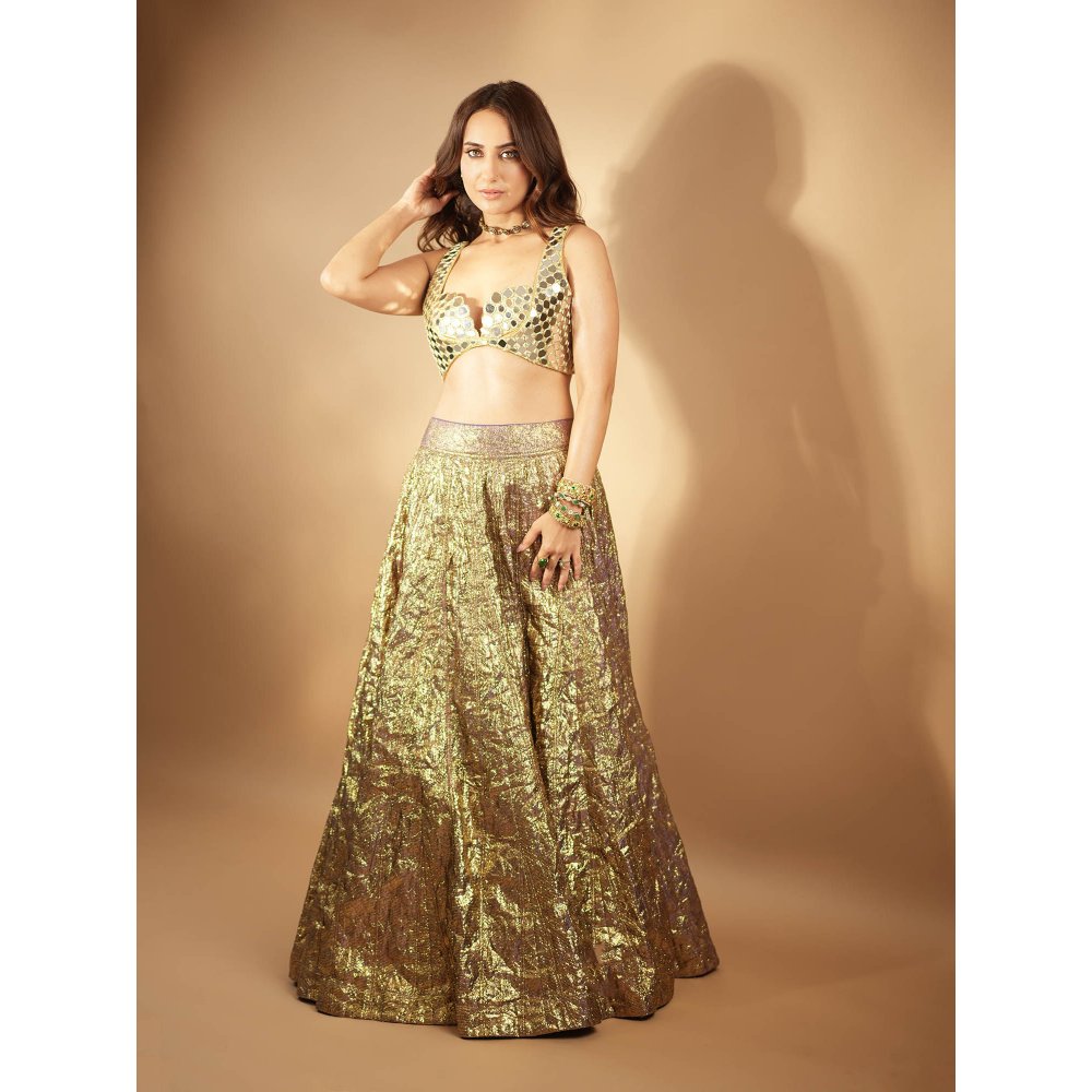 ITRH Gold Sheesh Bengani Lehenga with Blouse (Set of 2)
