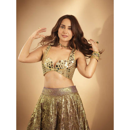 ITRH Gold Sheesh Bengani Lehenga with Blouse (Set of 2)