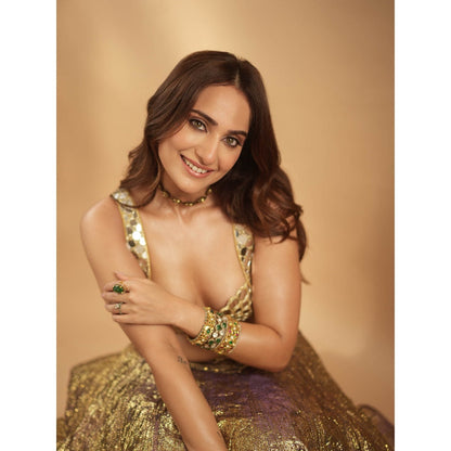 ITRH Gold Sheesh Bengani Lehenga with Blouse (Set of 2)