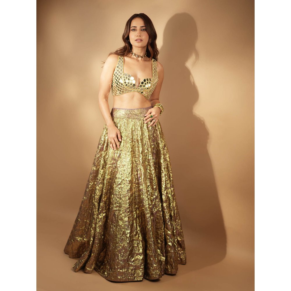 ITRH Gold Sheesh Bengani Lehenga with Blouse (Set of 2)