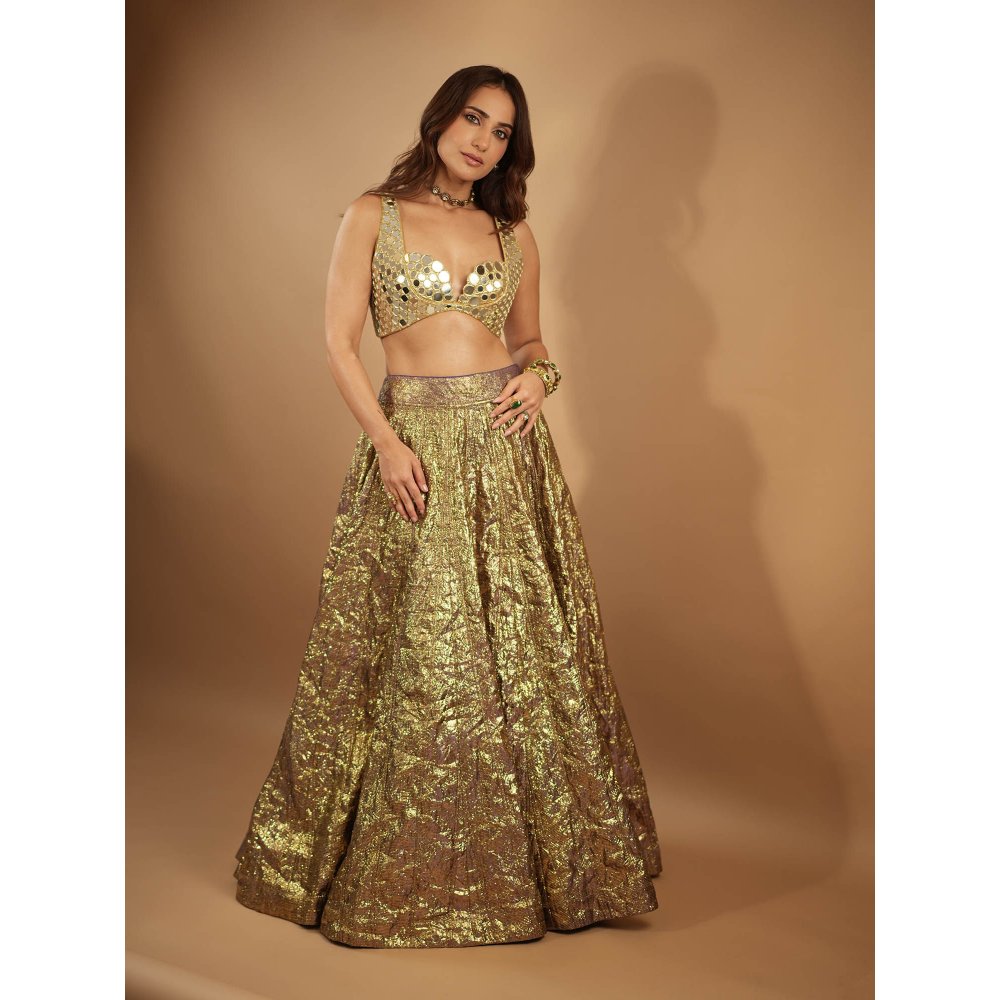 ITRH Gold Sheesh Bengani Lehenga with Blouse (Set of 2)