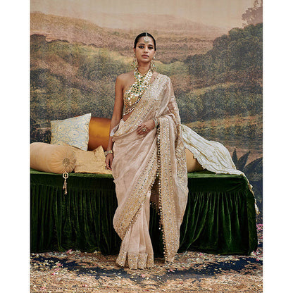 ITRH Beige Gaja Kavya Saree with Stitched Blouse