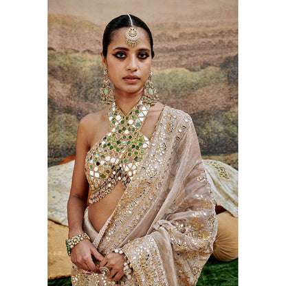 ITRH Beige Gaja Kavya Saree with Stitched Blouse
