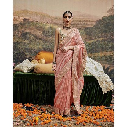 ITRH Peach Mayur Shilpi Saree with Stitched Blouse