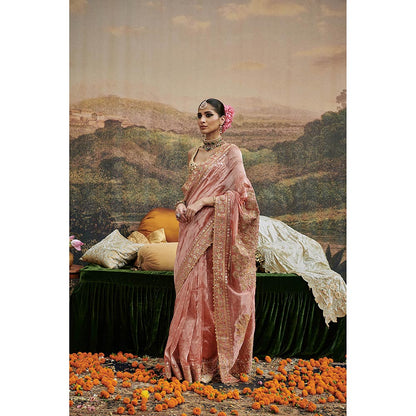 ITRH Peach Mayur Shilpi Saree with Stitched Blouse