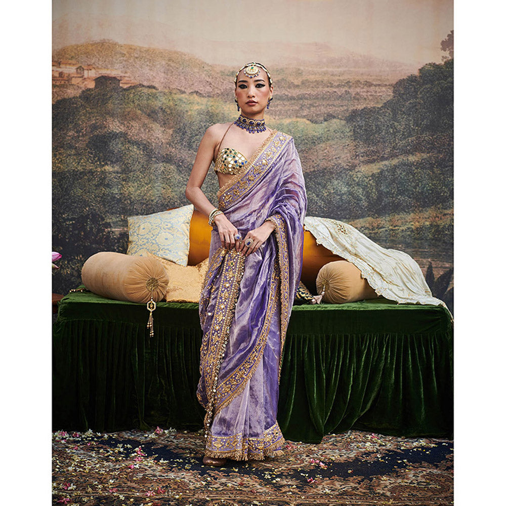 ITRH Purple Krishna Leela Saree with Stitched Blouse