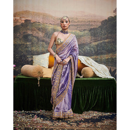ITRH Purple Krishna Leela Saree with Stitched Blouse