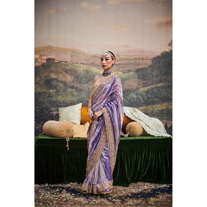 ITRH Purple Krishna Leela Saree with Stitched Blouse