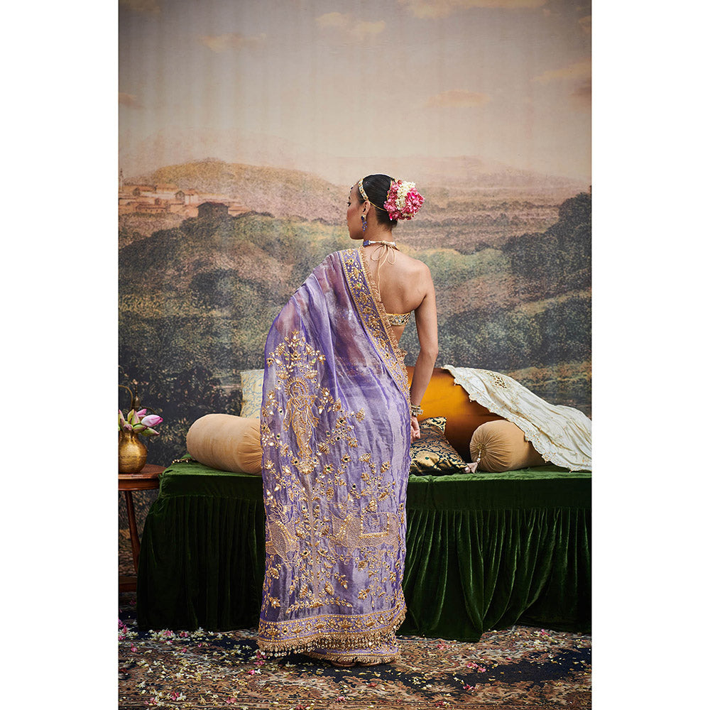 ITRH Purple Krishna Leela Saree with Stitched Blouse