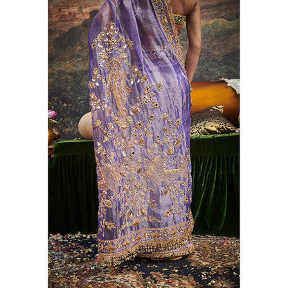 ITRH Purple Krishna Leela Saree with Stitched Blouse