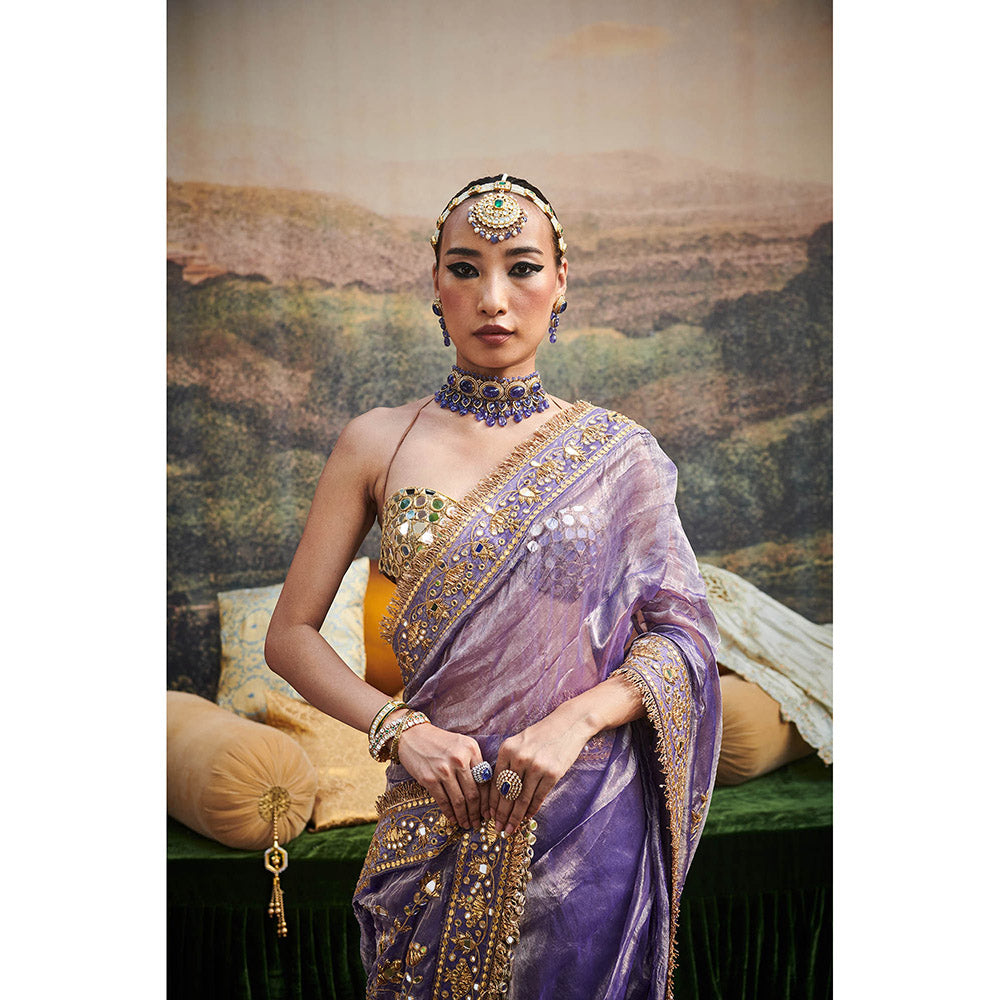 ITRH Purple Krishna Leela Saree with Stitched Blouse