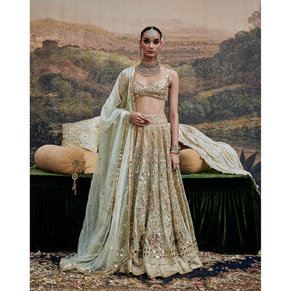 ITRH Green Noor Jahan Lehenga Blouse with Dupatta (Set of 3)