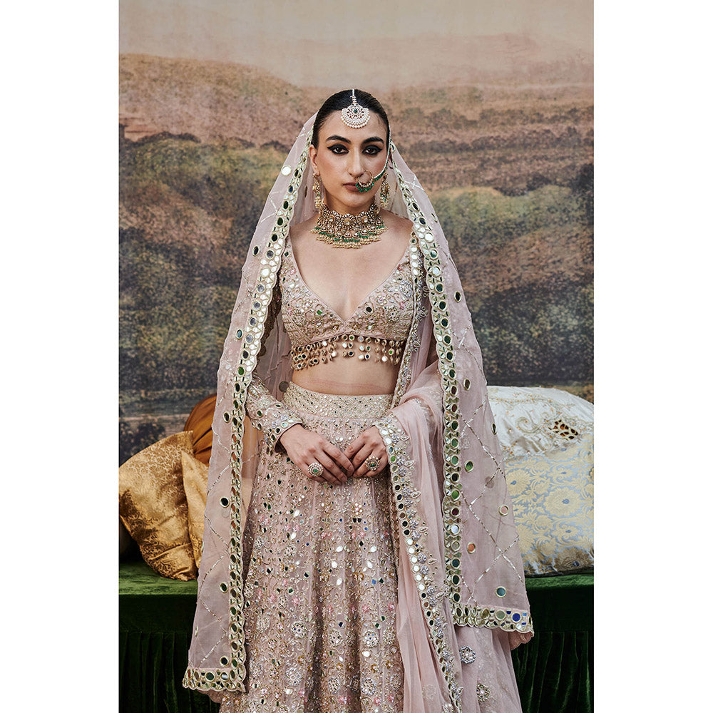ITRH Rang De Gulaab Lehenga Blouse with Dupatta and Veil (Set of 4)