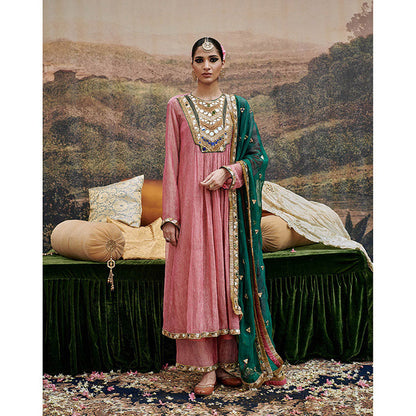 ITRH Padma Tabaan Pink Anarkali Kurta Palazzo with Dupatta and Inner (Set of 4)