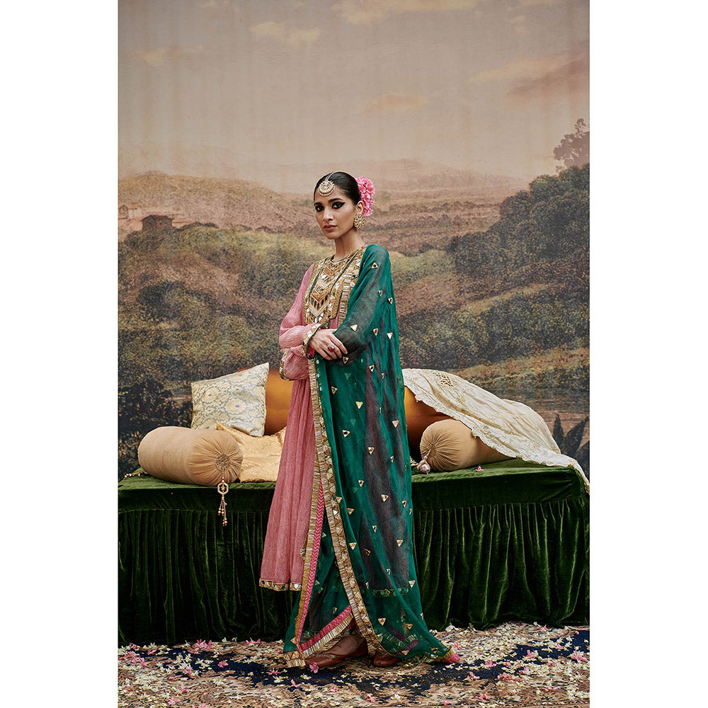 ITRH Padma Tabaan Pink Anarkali Kurta Palazzo with Dupatta and Inner (Set of 4)