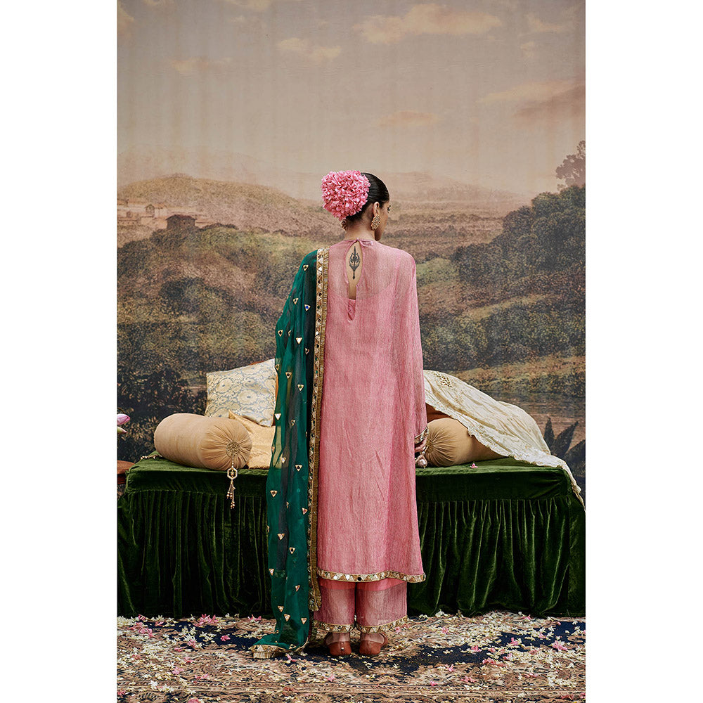 ITRH Padma Tabaan Pink Anarkali Kurta Palazzo with Dupatta and Inner (Set of 4)