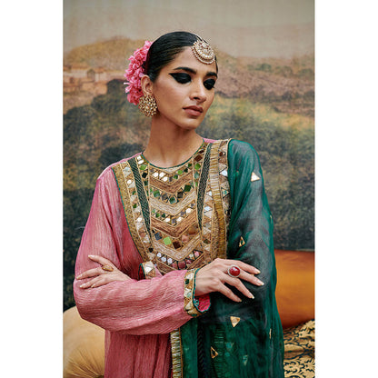 ITRH Padma Tabaan Pink Anarkali Kurta Palazzo with Dupatta and Inner (Set of 4)
