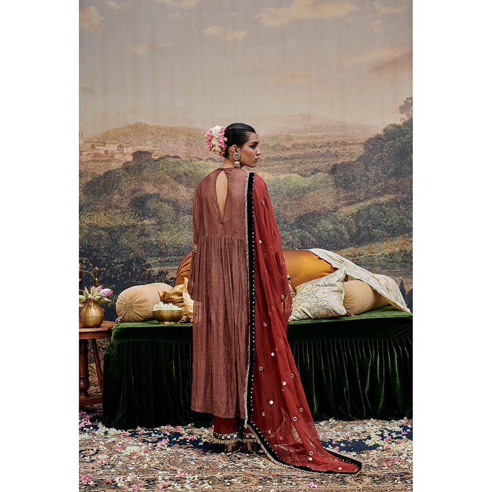ITRH Rust Ishaq Arzoo Kurta Pant with Dupatta and Inner Slip (Set of 4)