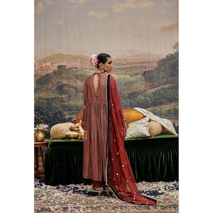 ITRH Rust Ishaq Arzoo Kurta Pant with Dupatta and Inner Slip (Set of 4)