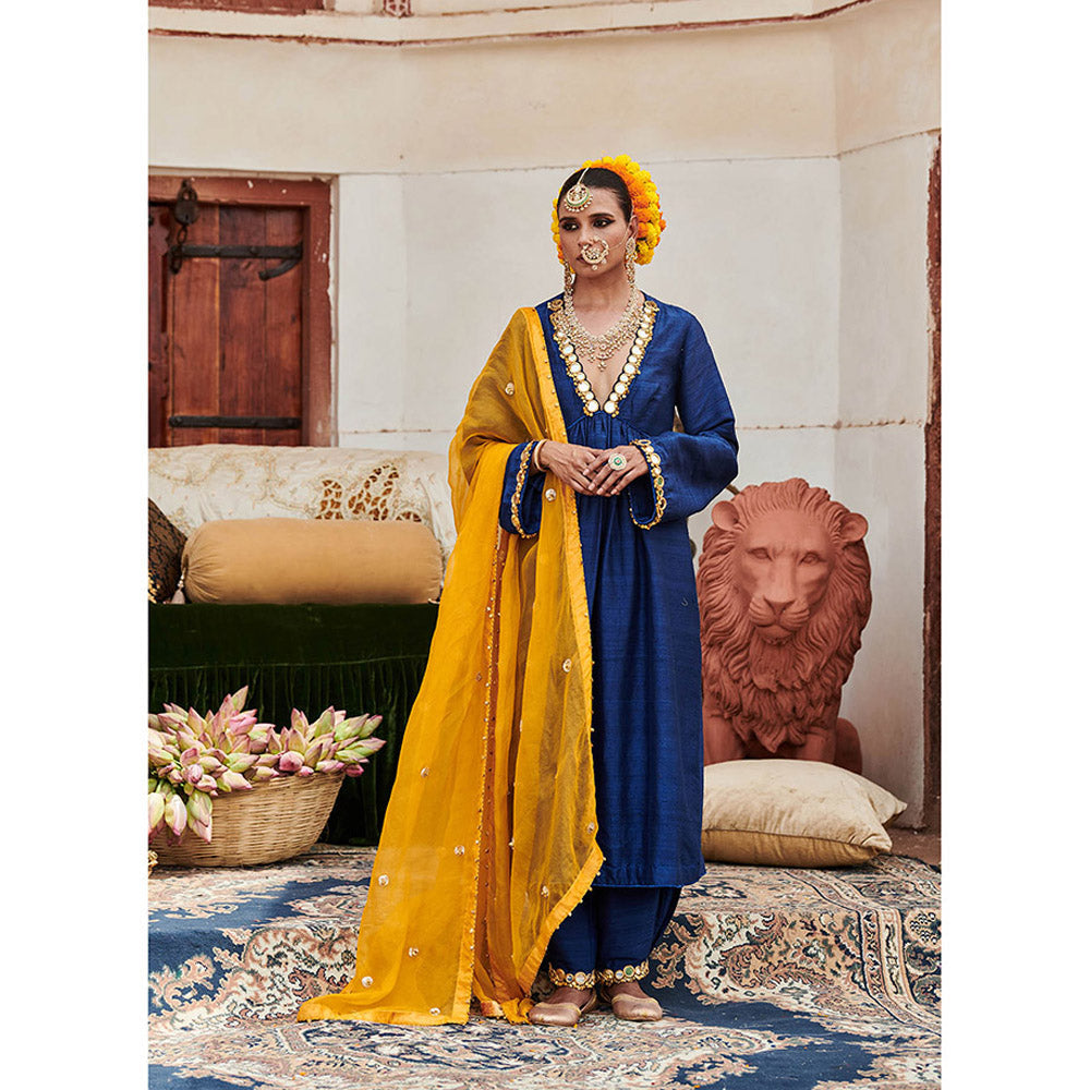 ITRH Navy Blue Shyama Kurta with Pant and Dupatta (Set of 3)
