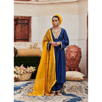 ITRH Navy Blue Shyama Kurta with Pant and Dupatta (Set of 3)