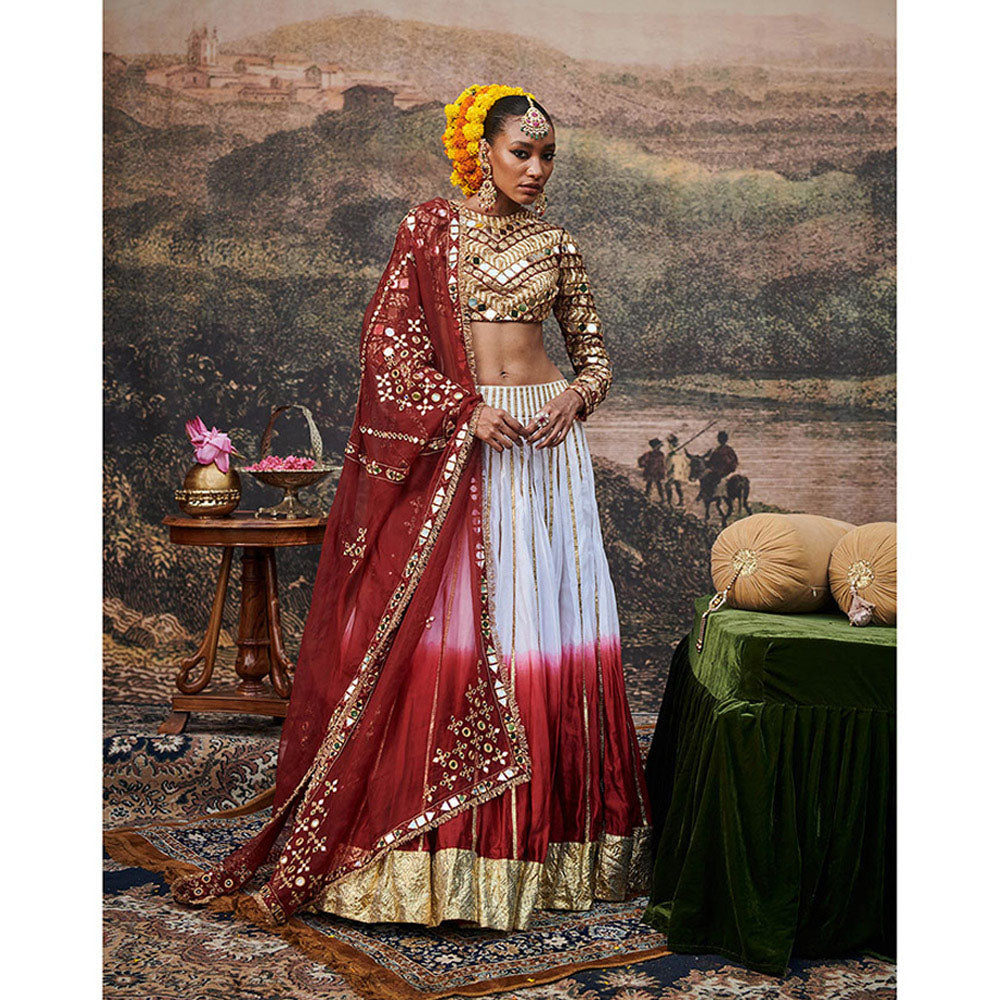 ITRH Red and White Surkh Lehenga Blouse with Dupatta (Set of 3)