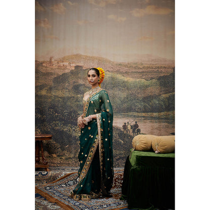 ITRH Green Pallavita Saree with Stitched Blouse
