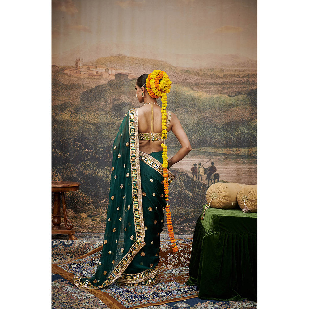 ITRH Green Pallavita Saree with Stitched Blouse