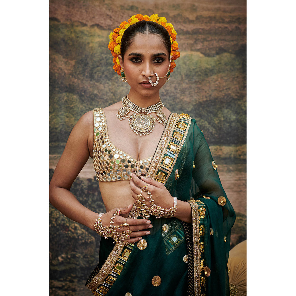 ITRH Green Pallavita Saree with Stitched Blouse