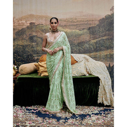 ITRH Green Naayaab Saree with Stitched Blouse