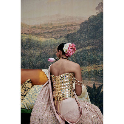 ITRH Pink Phool Saree with Stitched Blouse