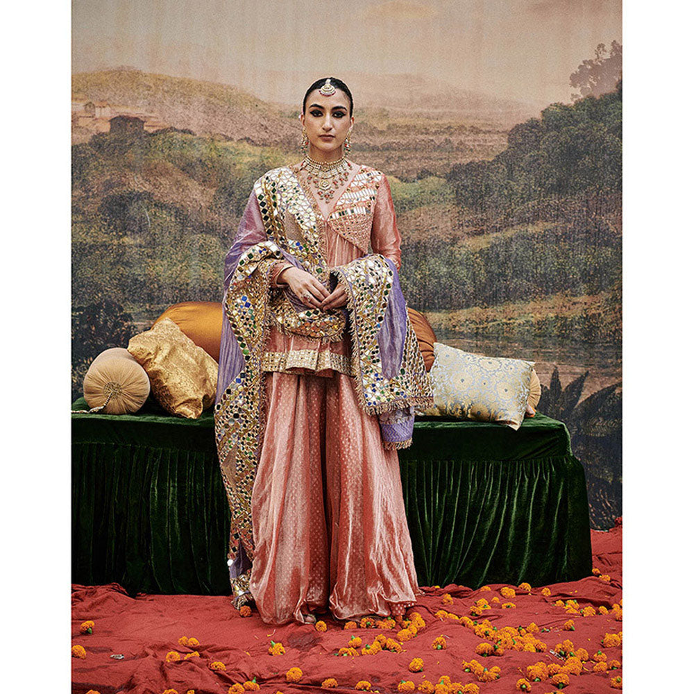 ITRH Peach Arzoo Peplum Sharara with Kurti and Dupatta (Set of 3)