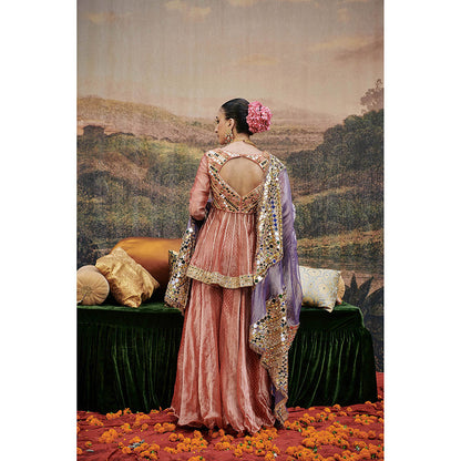 ITRH Peach Arzoo Peplum Sharara with Kurti and Dupatta (Set of 3)