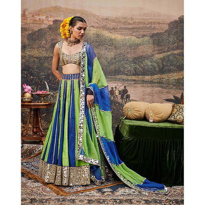 ITRH Hari Neel Lehenga with Blouse and Dupatta (Set of 3)