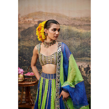 ITRH Hari Neel Lehenga with Blouse and Dupatta (Set of 3)