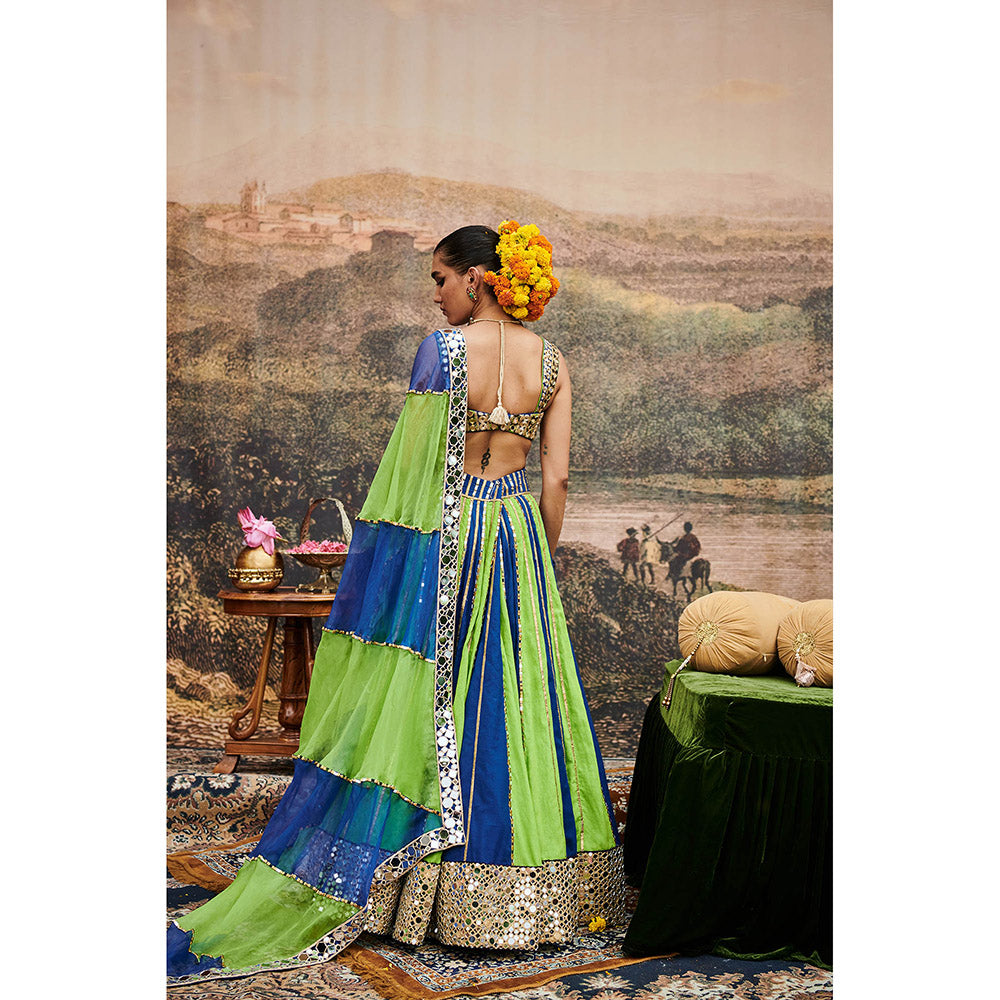 ITRH Hari Neel Lehenga with Blouse and Dupatta (Set of 3)