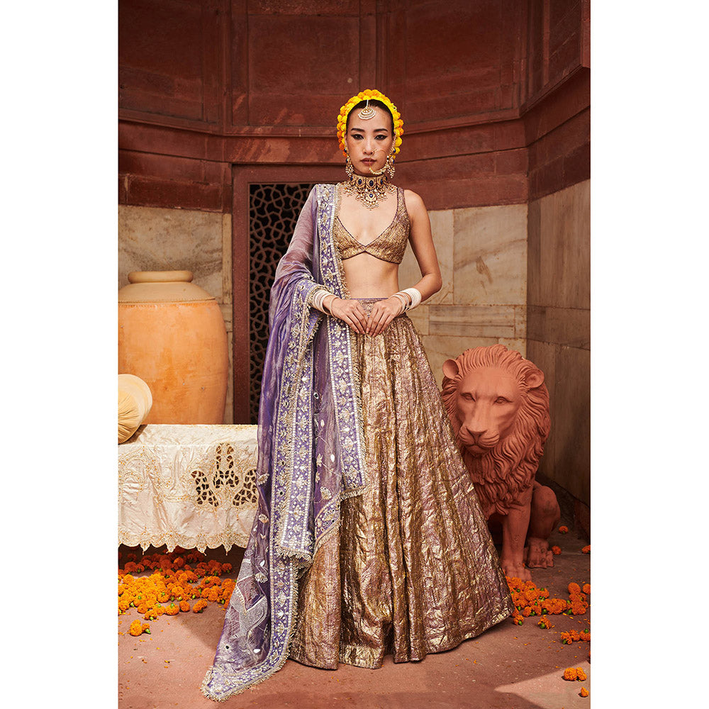 ITRH Gold Krishna Kumud Lampi Lehenga Blouse and Dupatta (Set of 3)