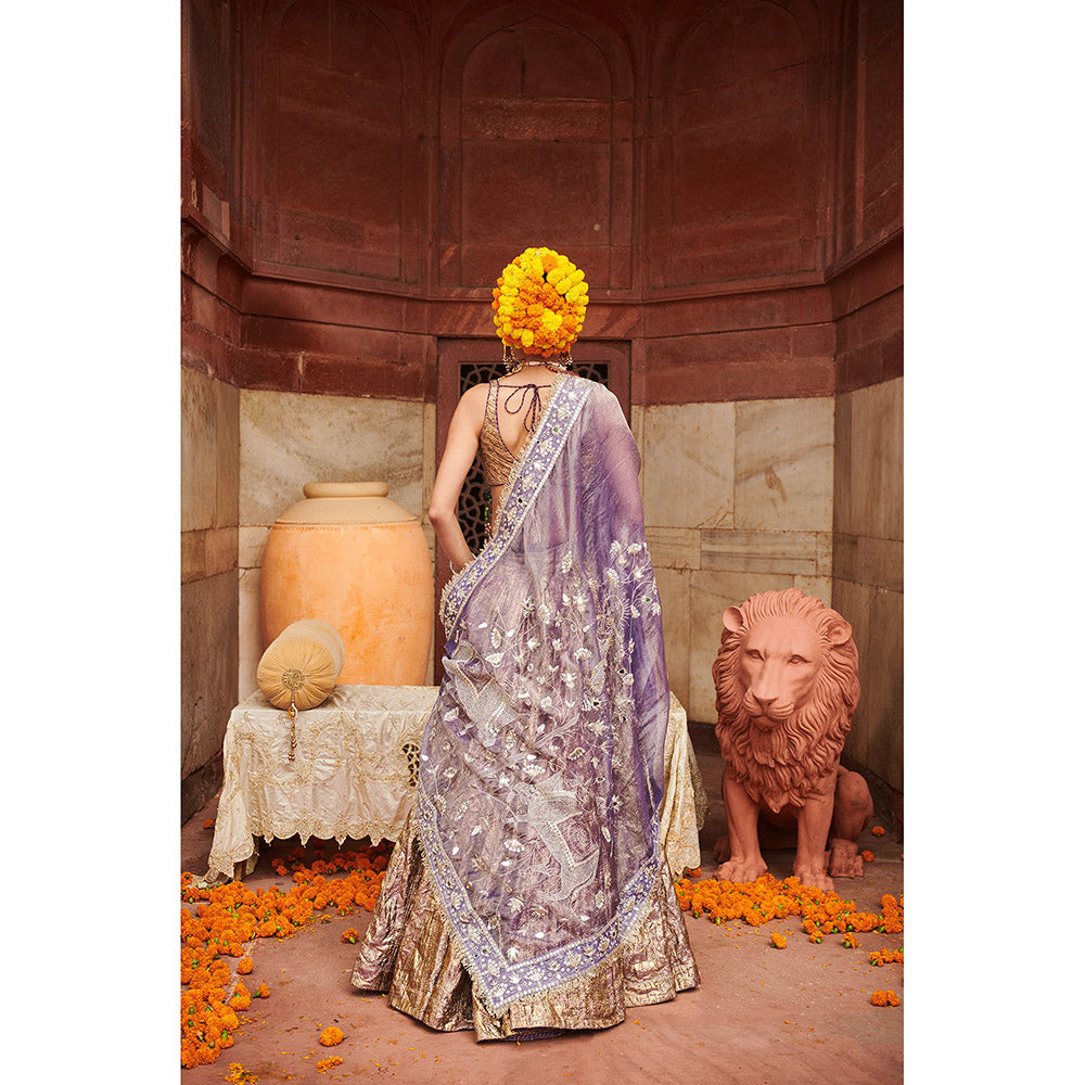 ITRH Gold Krishna Kumud Lampi Lehenga Blouse and Dupatta (Set of 3)