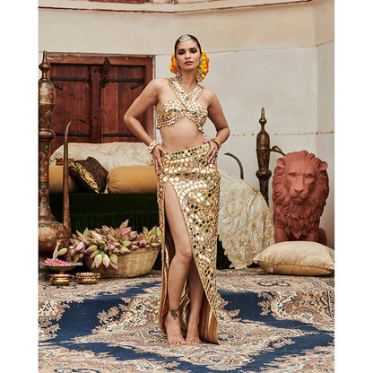 ITRH Gold Ibaarat Aayna Skirt with Blouse (Set of 2)