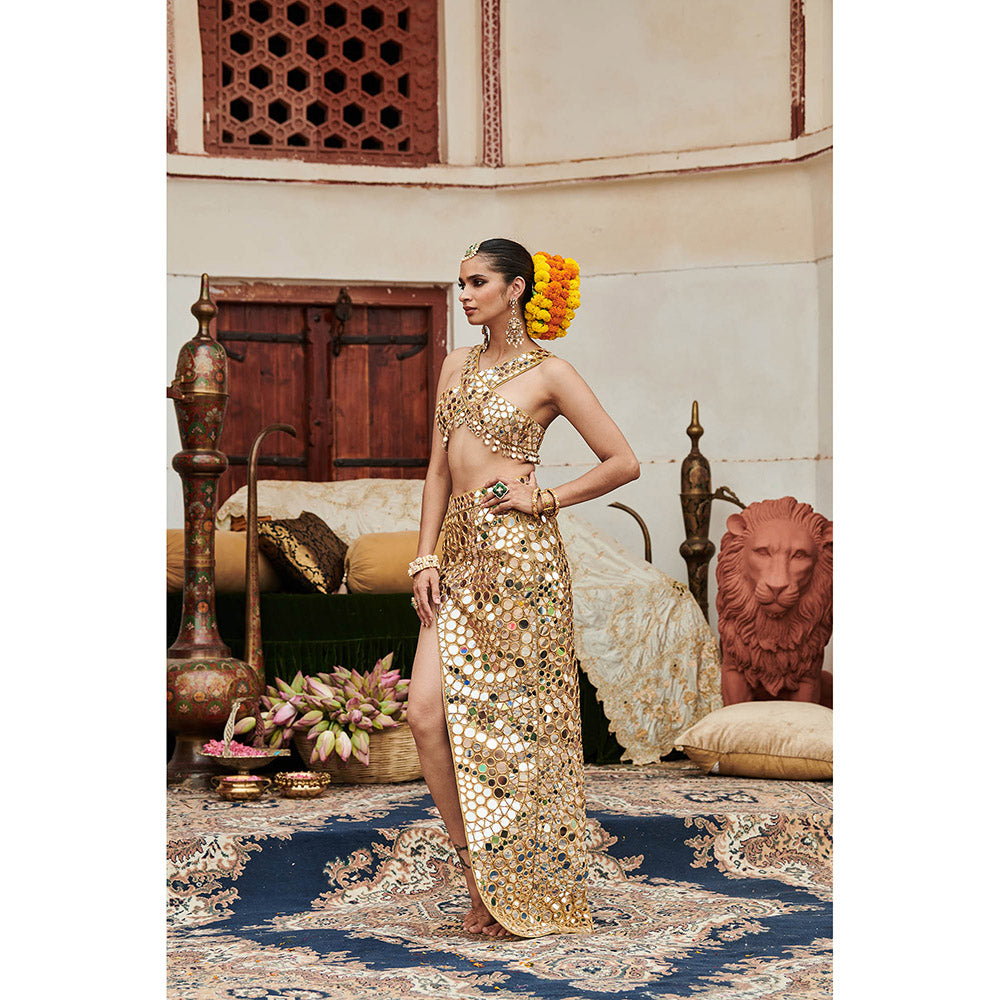 ITRH Gold Ibaarat Aayna Skirt with Blouse (Set of 2)