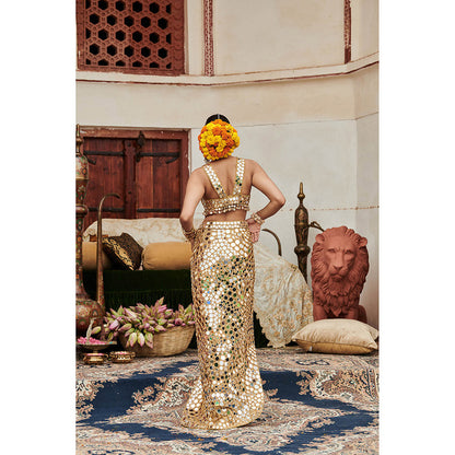 ITRH Gold Ibaarat Aayna Skirt with Blouse (Set of 2)