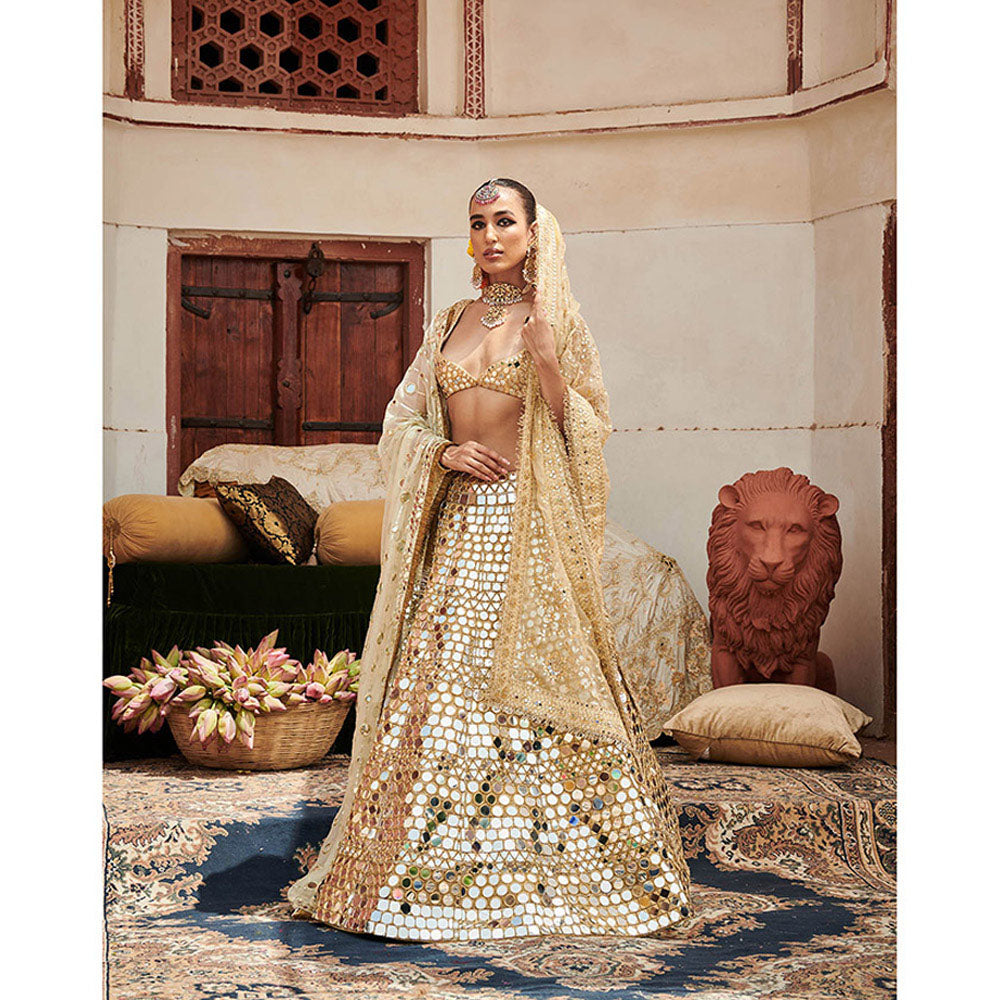 ITRH Sheesh Mahal Lehenga Blouse with Dupatta and Veil (Set of 4)