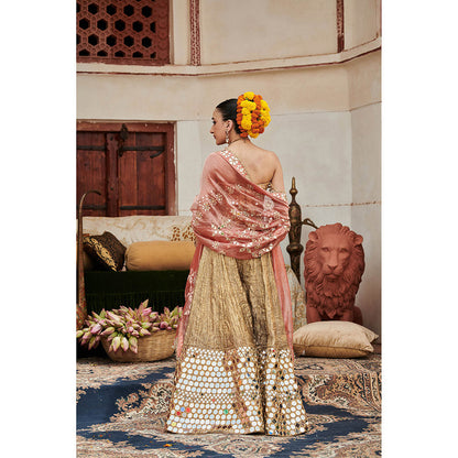 ITRH Gold Sawarna Aayna Sharara with Blouse and Dupatta (Set of 3)