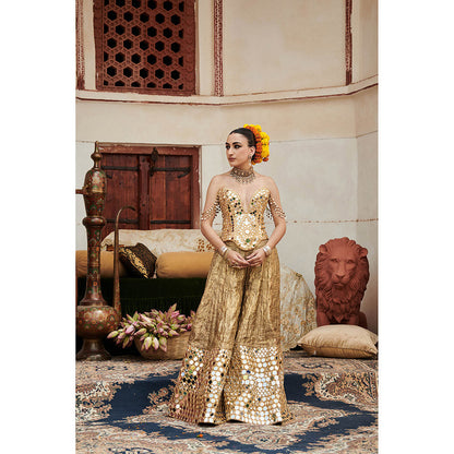 ITRH Gold Sawarna Aayna Sharara with Blouse and Dupatta (Set of 3)