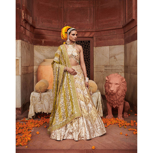 ITRH Chandi Sona Chevron Lampi Lehenga Blouse with Dupatta (Set of 3)