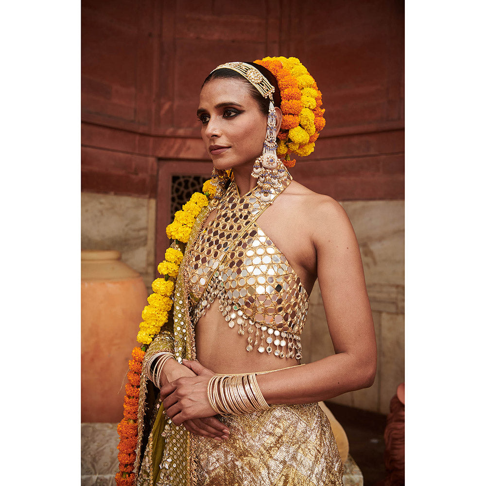 ITRH Chandi Sona Chevron Lampi Lehenga Blouse with Dupatta (Set of 3)