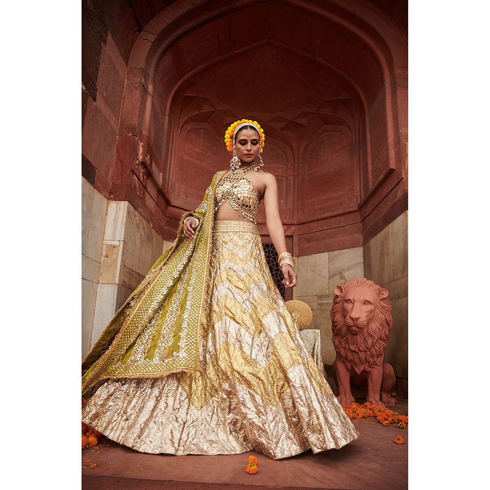 ITRH Chandi Sona Chevron Lampi Lehenga Blouse with Dupatta (Set of 3)